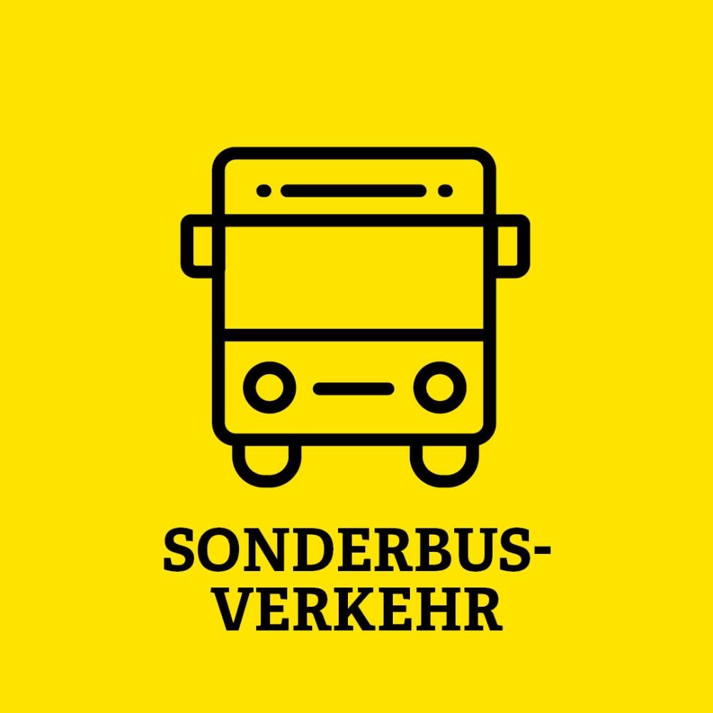 Gelbe Kachel mit Aufschrift Sonderbusverkehr